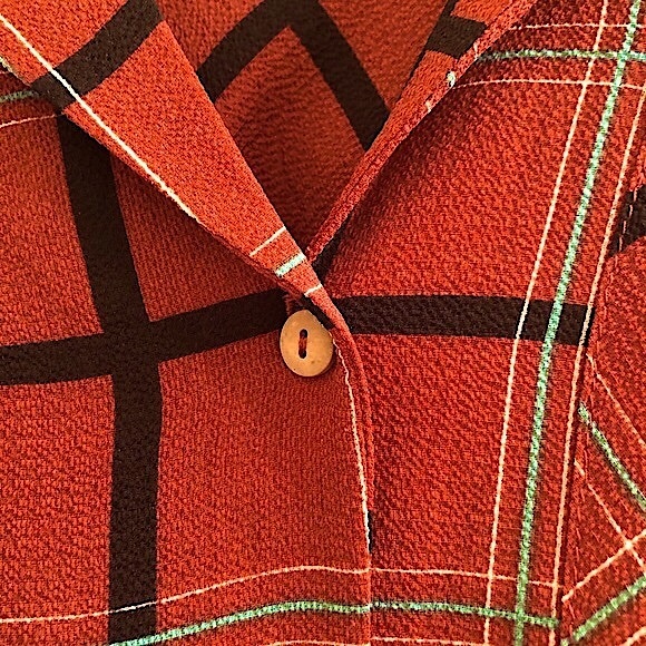 Monteau Burnt Orange Plaid Tie Front Blouse - Picture 3 of 8